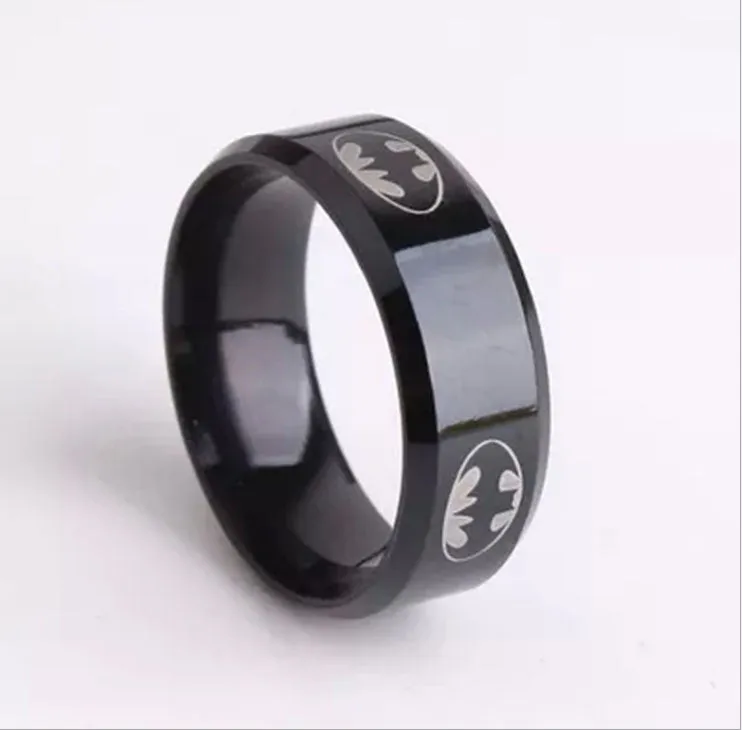 Men Black Batman Symbol Titanium Stainless Steel Ring