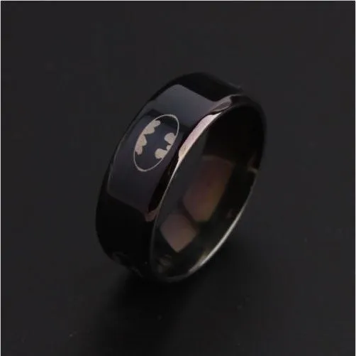 Men Black Batman Symbol Titanium Stainless Steel Ring