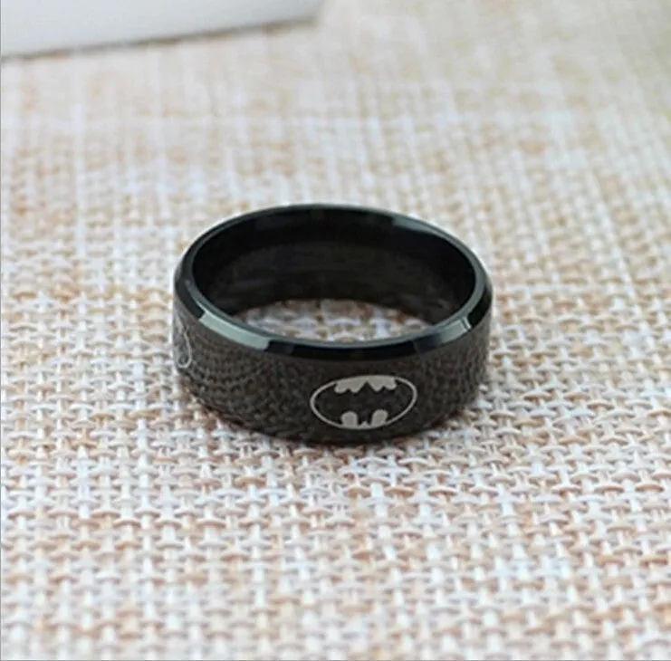 Men Black Batman Symbol Titanium Stainless Steel Ring