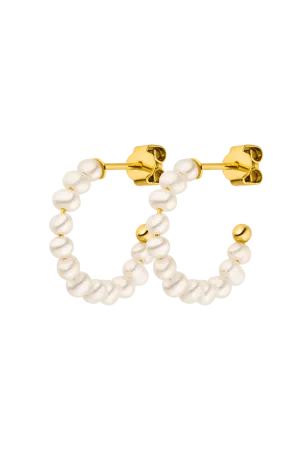 Mini Pearl Hoops 14K Gold Plated