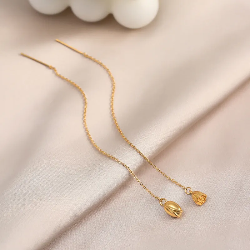 Minimalist Gold Flower Threader Earrings -jlt11677