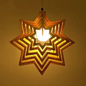 Modern Anise Star Wood Hanging Lamp Kit with Hollowed-out Design - 1 Head, Beige