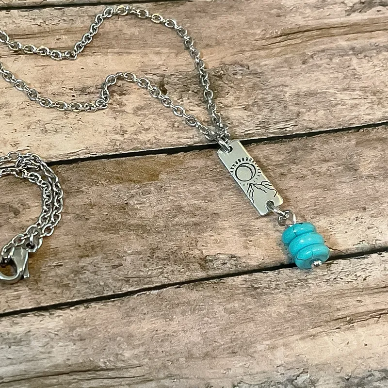 Mountain Eclipse Mini Dangle Necklace with Blue Beads