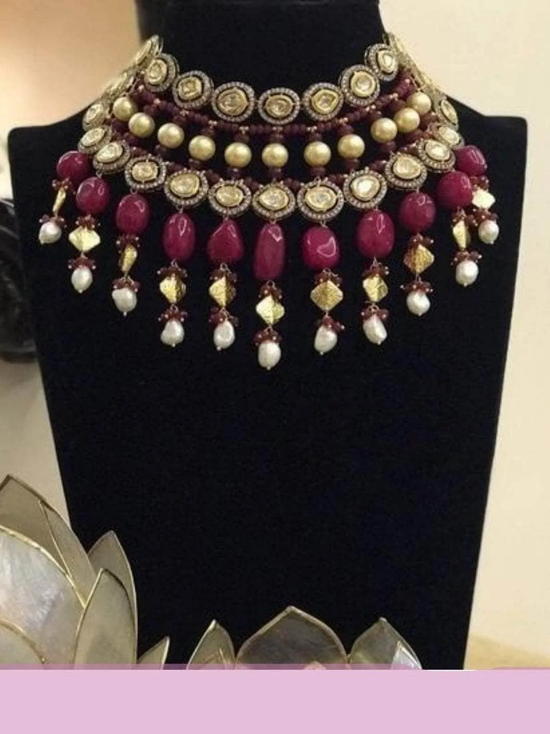 Multi Layered Kundan Moti Stone Necklace