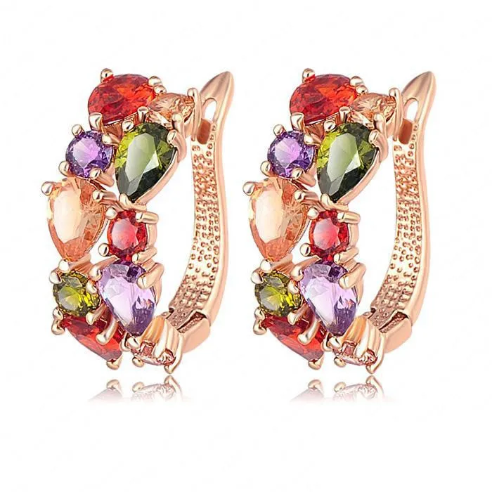 Multicolor Earrings Rose Gold Plated Micro Inlay AAA Cubic Zirconia Stud Earring For Women Red Pink White