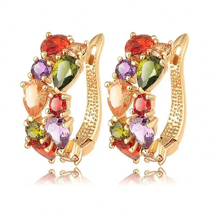 Multicolor Earrings Rose Gold Plated Micro Inlay AAA Cubic Zirconia Stud Earring For Women Red Pink White