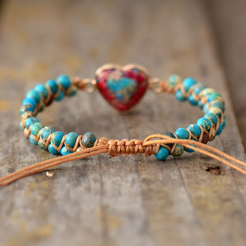 Natural Turquoise Stone Heart Charm Bracelets