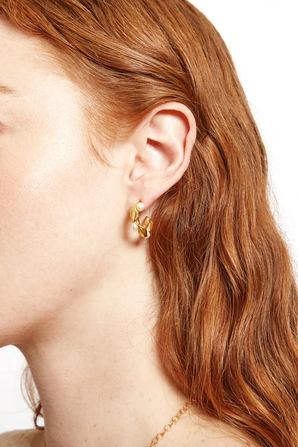 Olive Branch Hoop Earrings Mini Gold