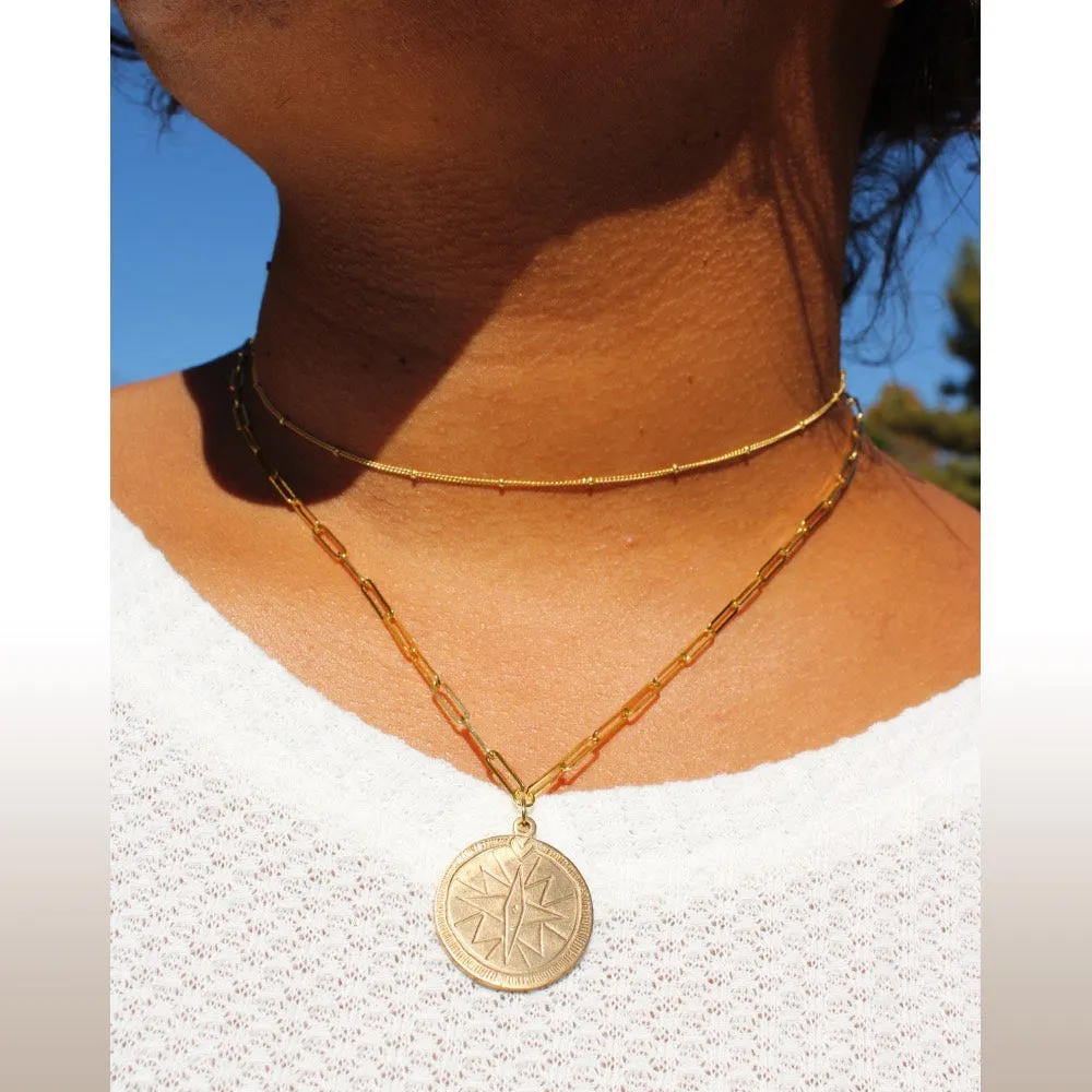 Omni Compass Paperclip Chain Necklace