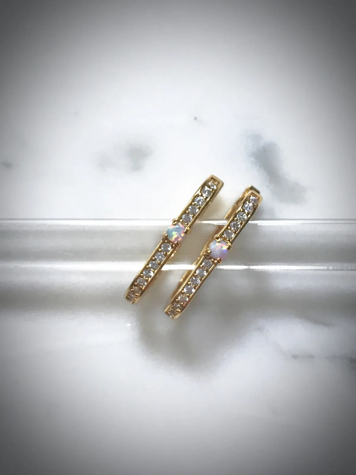 Opal & CZ Lined Oval Huggie Hoops