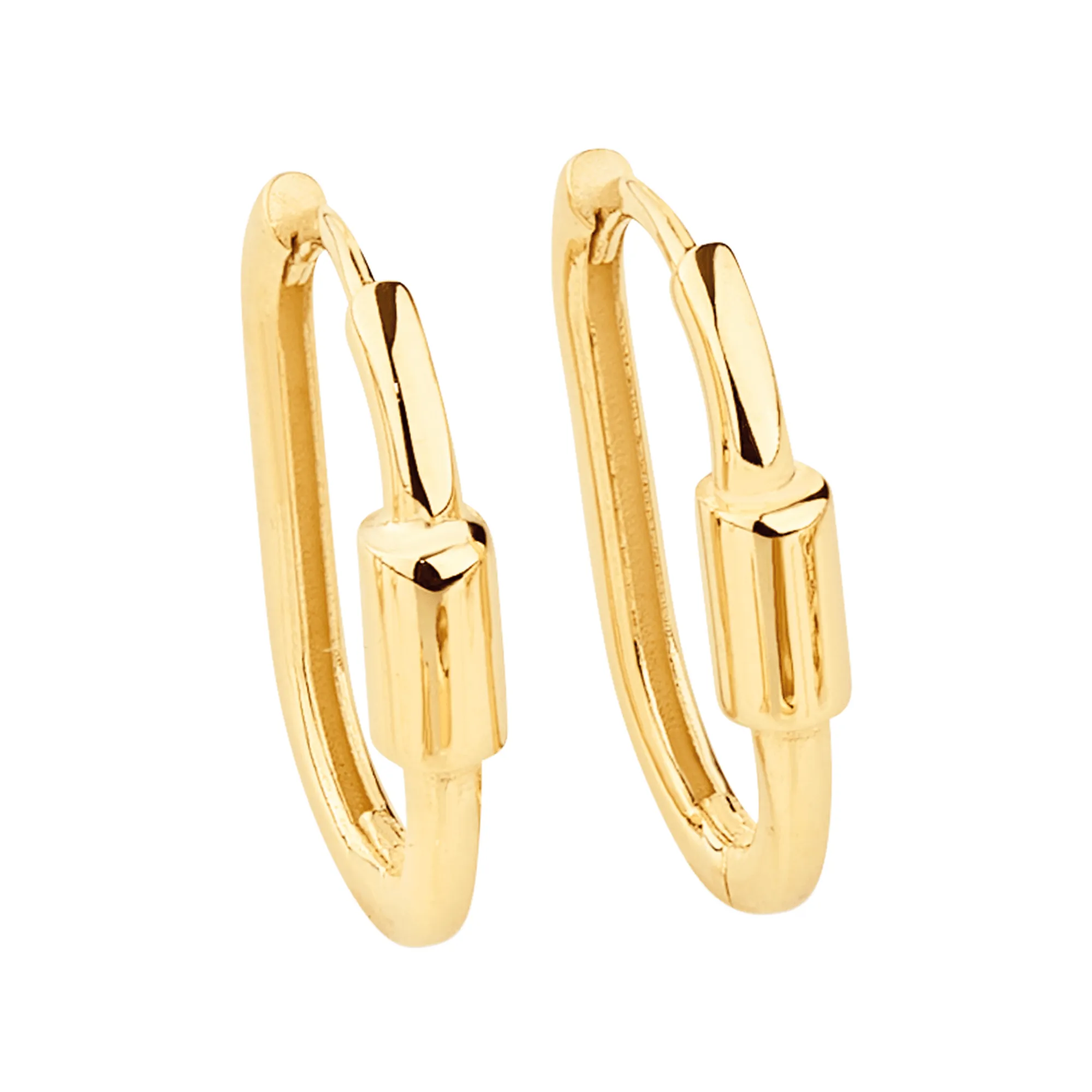 Oval Carabiner Lock Huggie Earrings in 9ct Yellow Gold