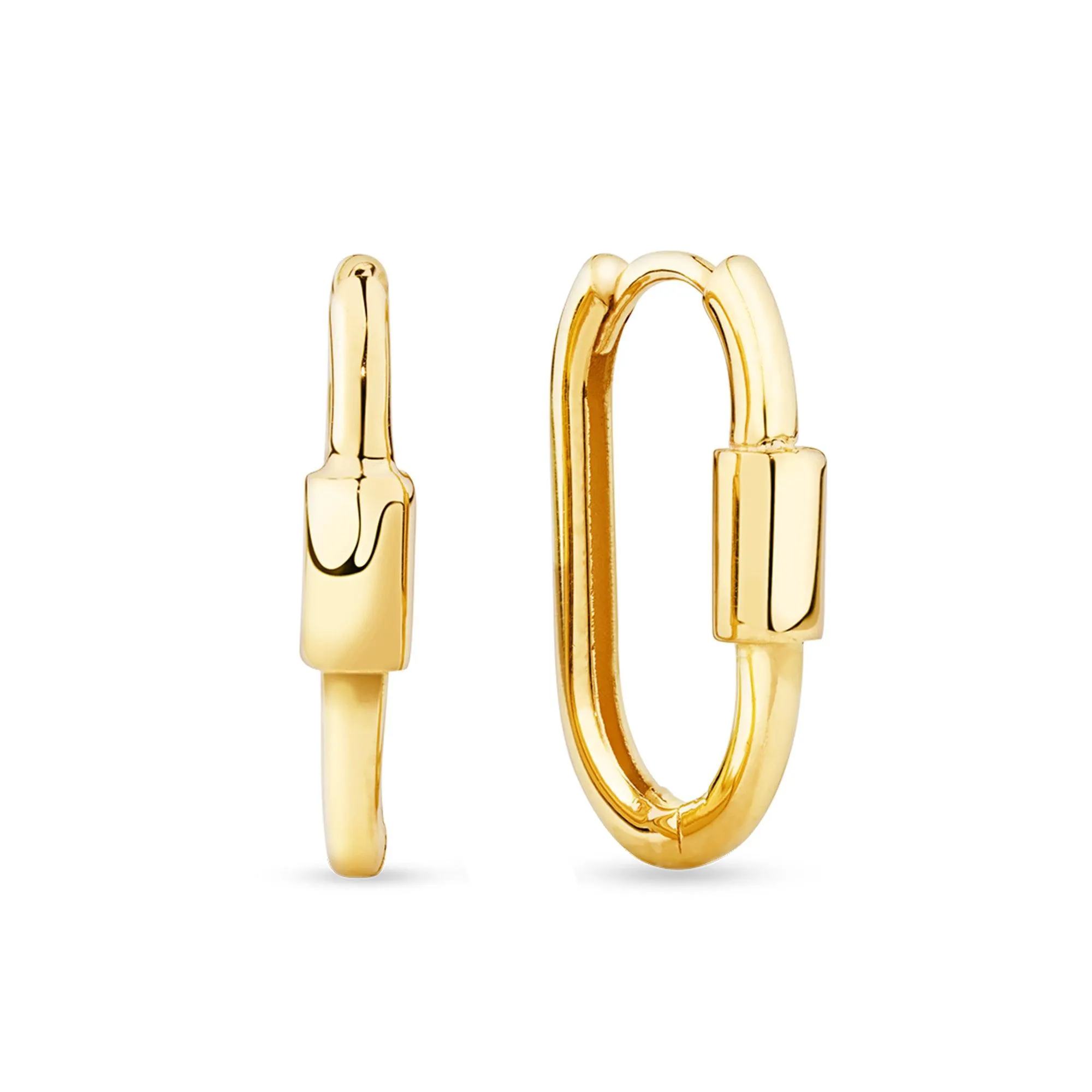 Oval Carabiner Lock Huggie Earrings in 9ct Yellow Gold