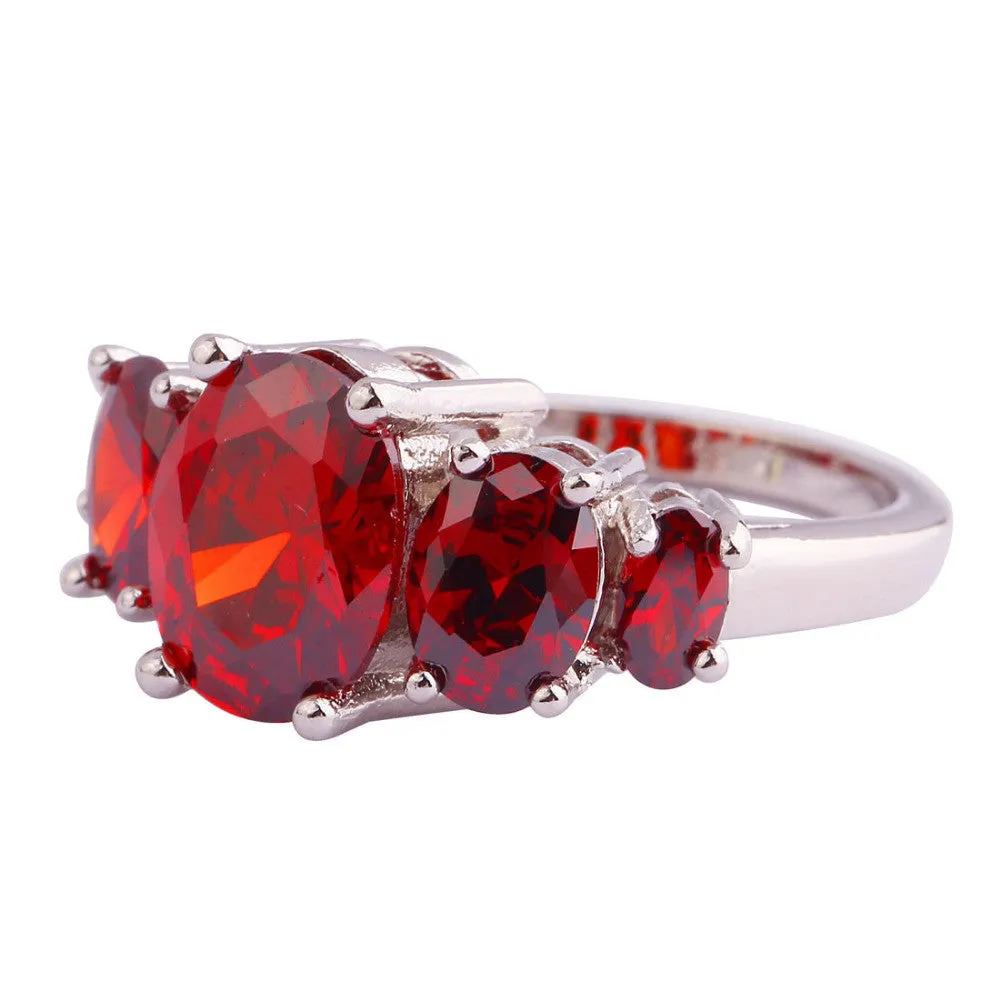 Oval Cut Garnet Red Silver Ring Beauty Women Party Fashion Jewelry