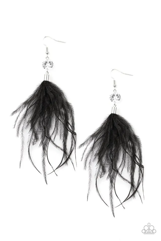 Paparazzi Earring ~ Feathered Flamboyance - Black