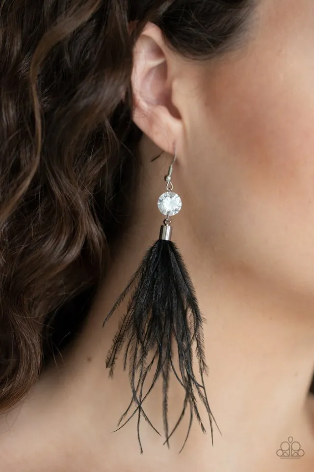 Paparazzi Earring ~ Feathered Flamboyance - Black