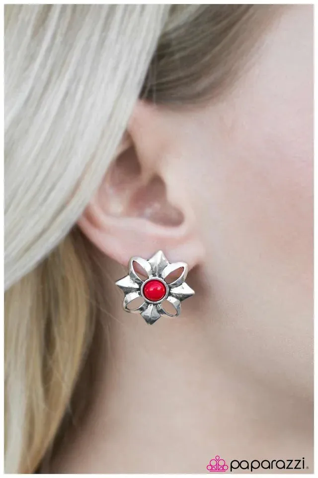 Paparazzi Earring ~ Take Your Time - Red