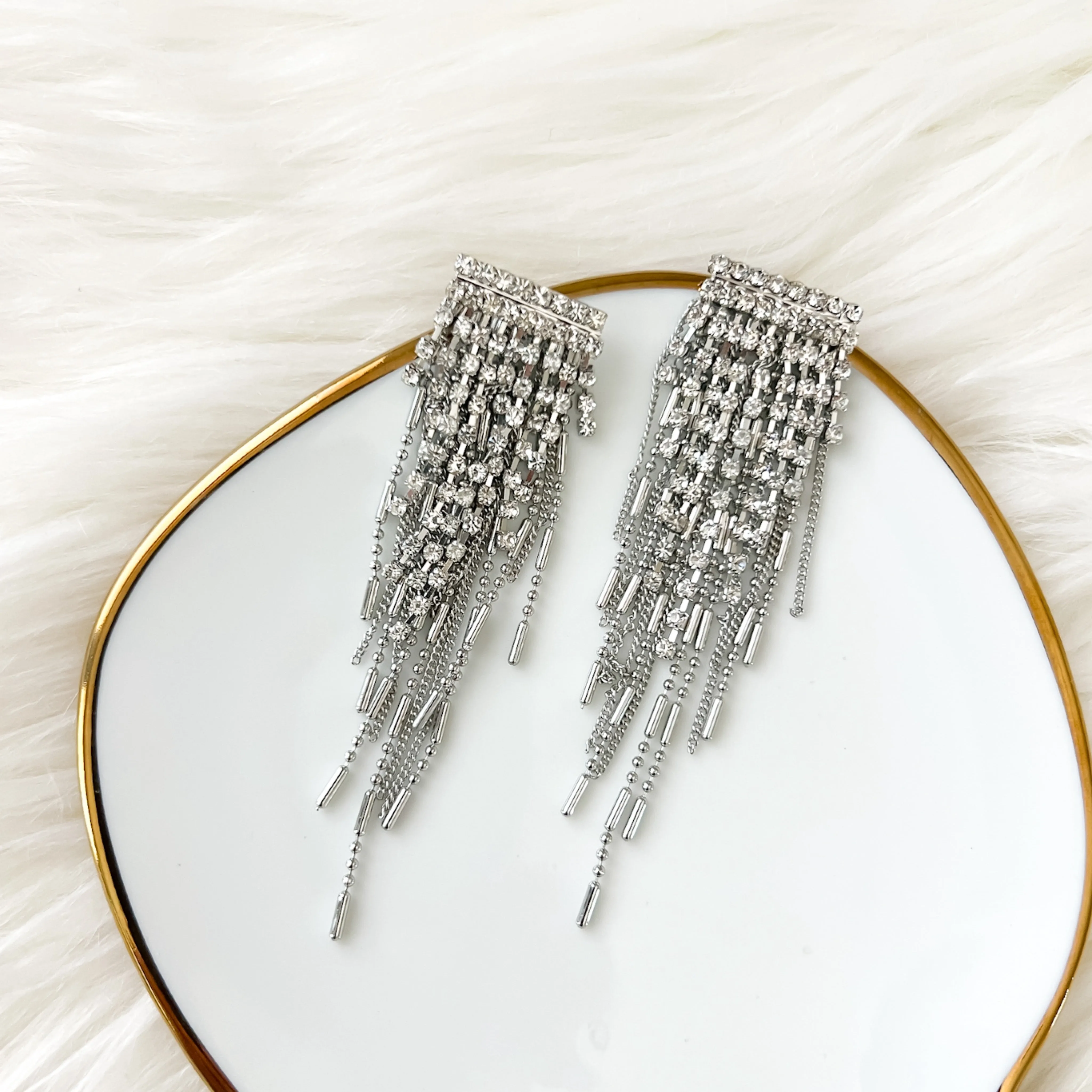 Paris Rhinestone Tassel Earrings