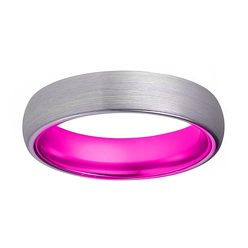 PASSION | Pink Ring, Silver Tungsten Ring, Brushed, Domed