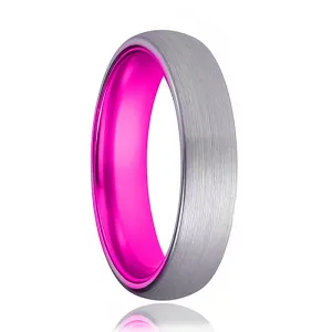 PASSION | Pink Ring, Silver Tungsten Ring, Brushed, Domed