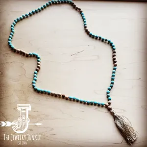 **Picture Jasper and Amazonite Beaded Necklace w/ Tassel 253p