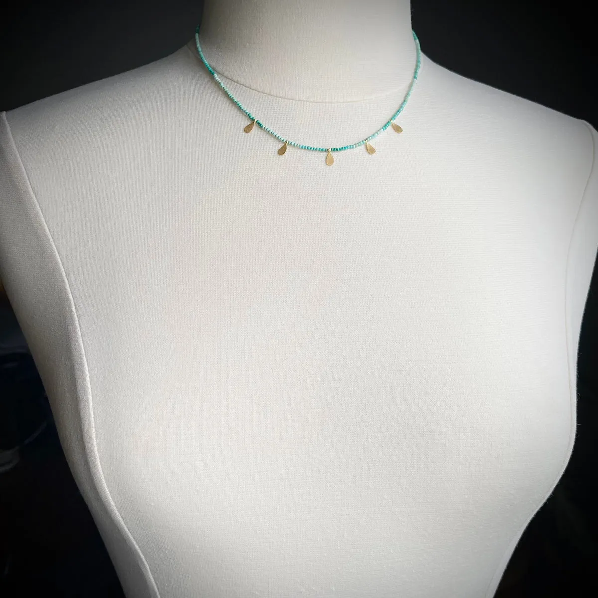 Polished Turquoise & Gold Teardrops Necklace