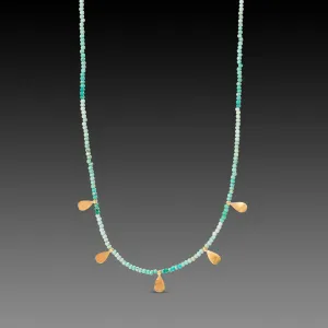 Polished Turquoise & Gold Teardrops Necklace