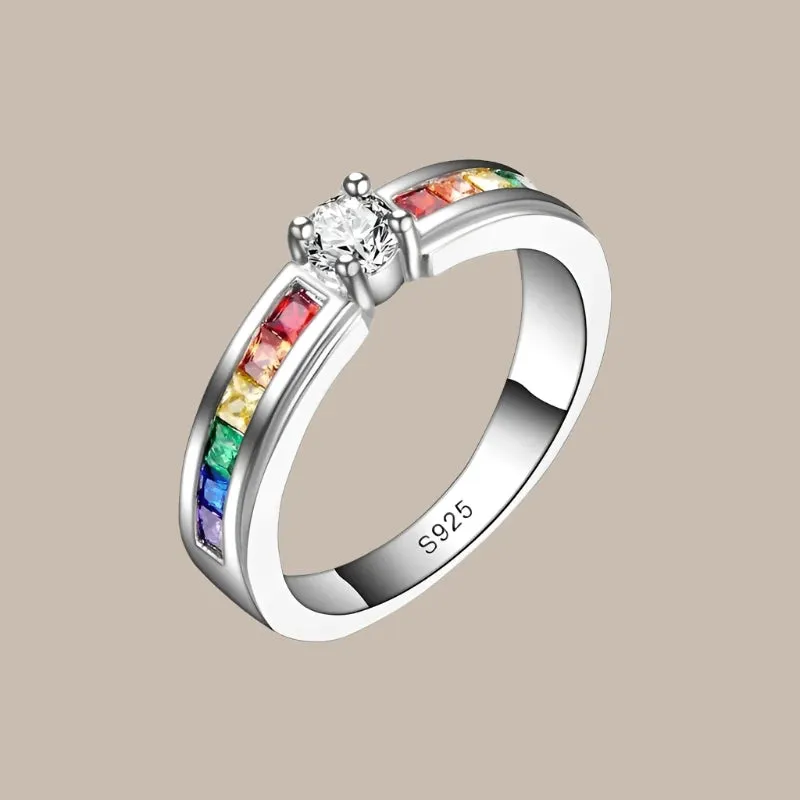 Rainbow Cubic Zircon Silver Rings