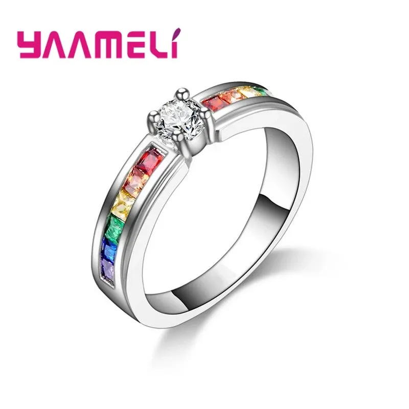 Rainbow Cubic Zircon Silver Rings