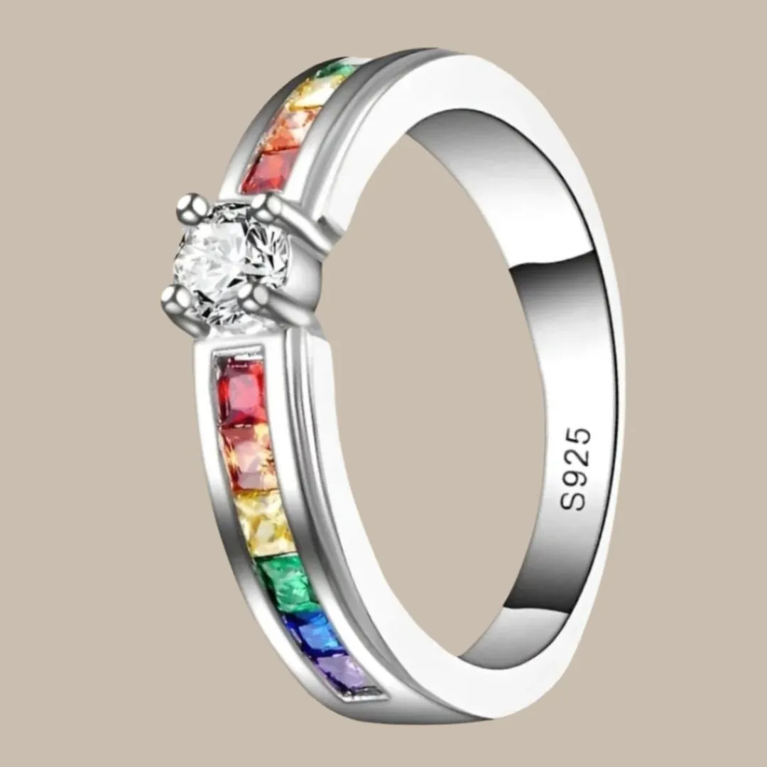 Rainbow Cubic Zircon Silver Rings