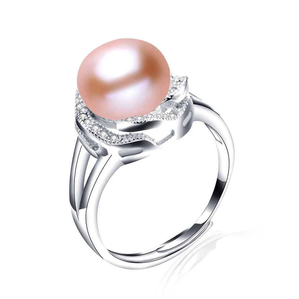 Real pearl ring for women classic 18k white gold plated jewelry hot selling 925 sterling silver ring