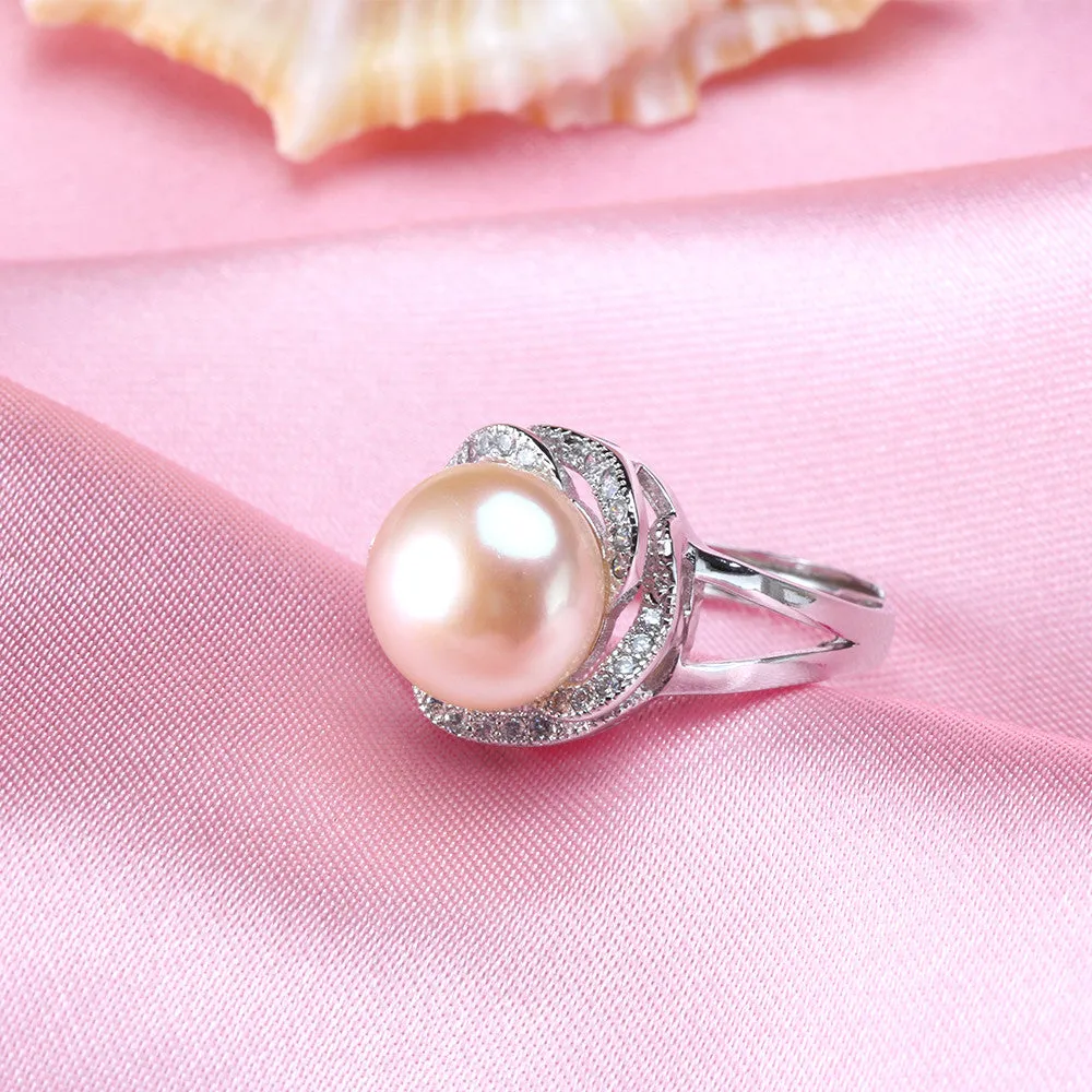 Real pearl ring for women classic 18k white gold plated jewelry hot selling 925 sterling silver ring