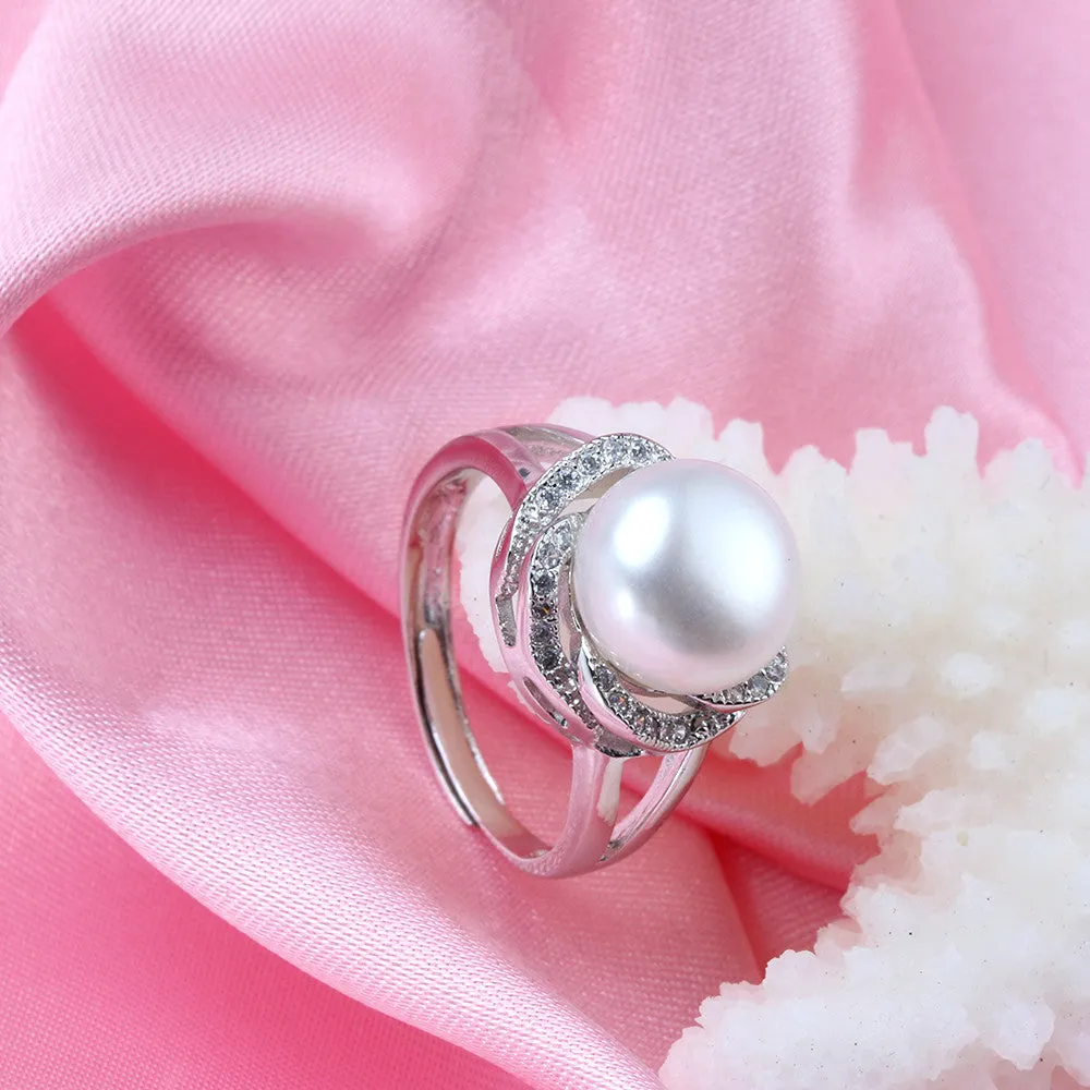 Real pearl ring for women classic 18k white gold plated jewelry hot selling 925 sterling silver ring