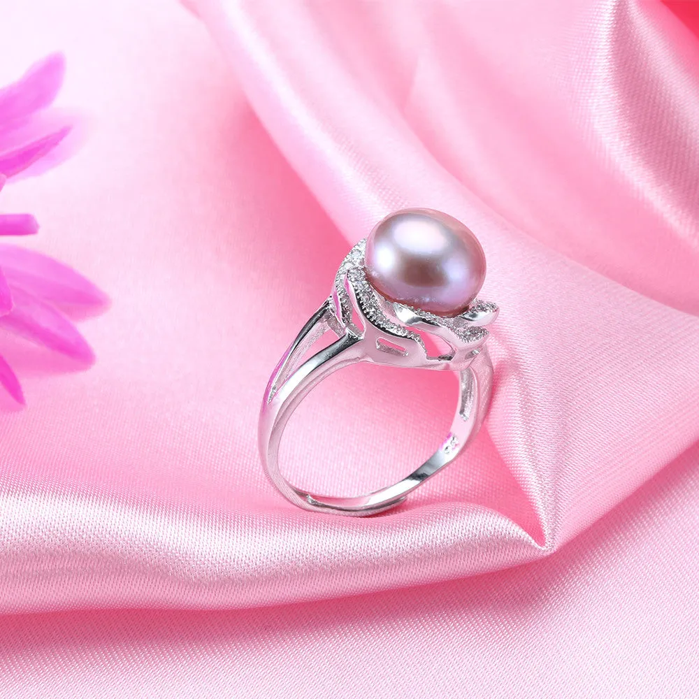 Real pearl ring for women classic 18k white gold plated jewelry hot selling 925 sterling silver ring