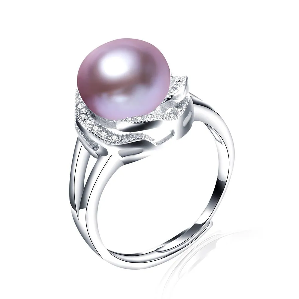 Real pearl ring for women classic 18k white gold plated jewelry hot selling 925 sterling silver ring