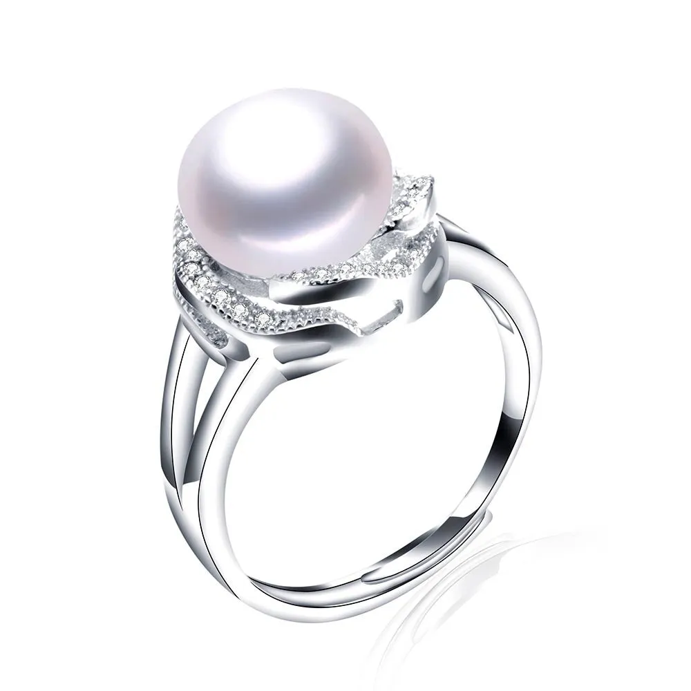 Real pearl ring for women classic 18k white gold plated jewelry hot selling 925 sterling silver ring