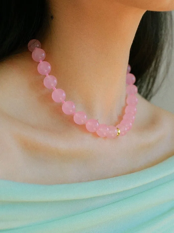 Resort Style Summer Pink Beaded Collarbone Chain