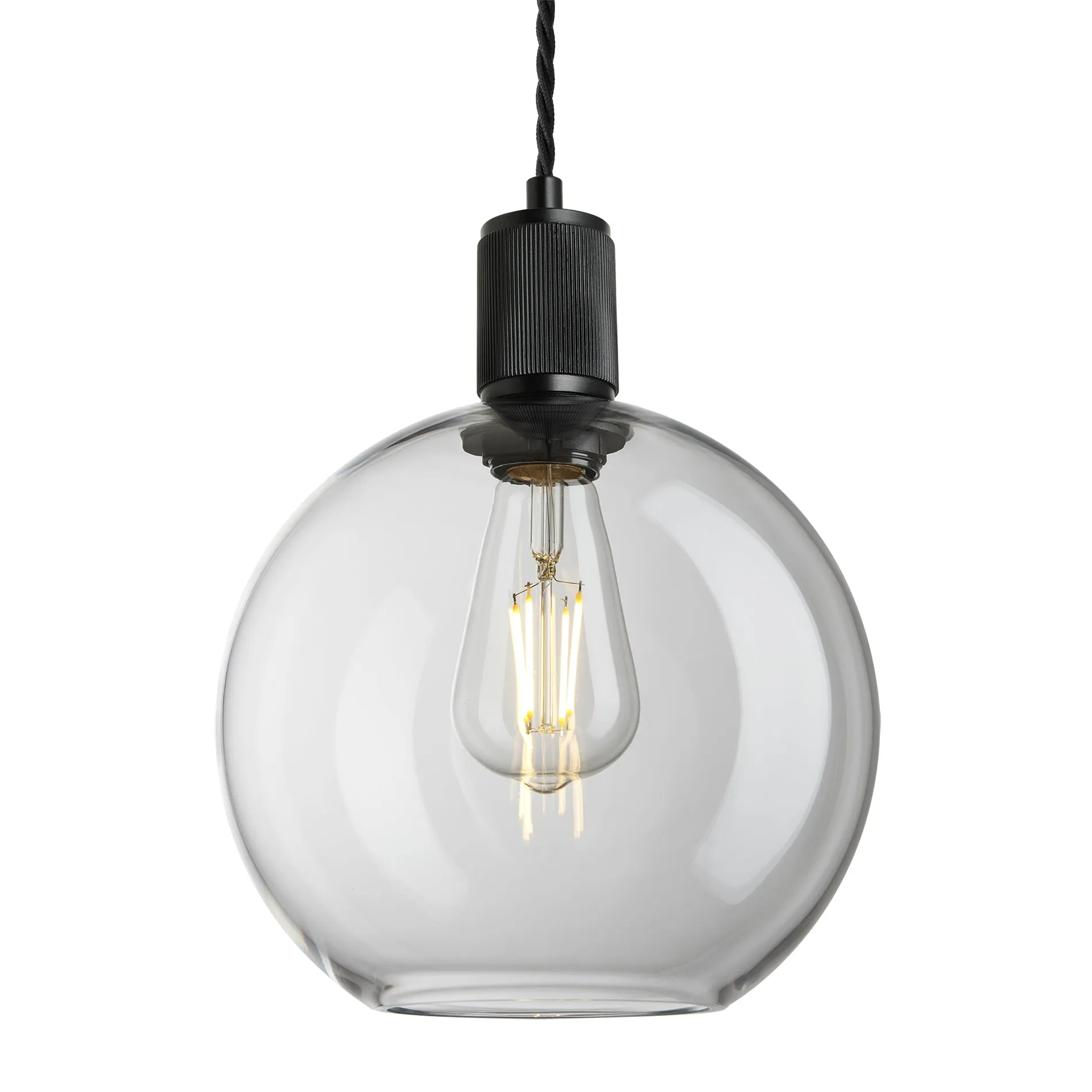 Ribbed Glass Globe Pendant Light - 9 Inch - Clear