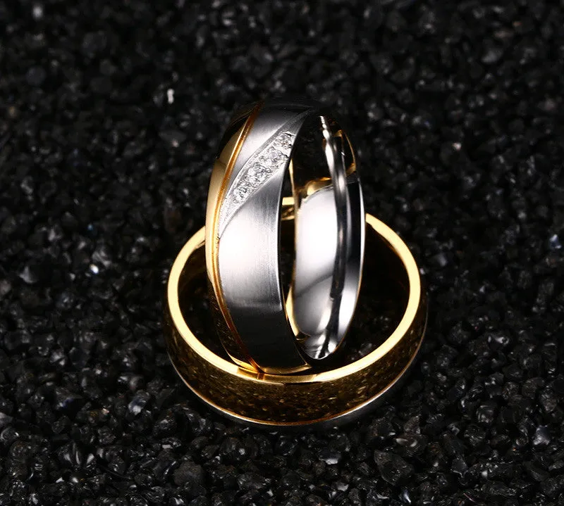 Rings For Women Man CZ Diamond Wedding Ring 18k Gold Plated Stainless Steel Promise Jewelry