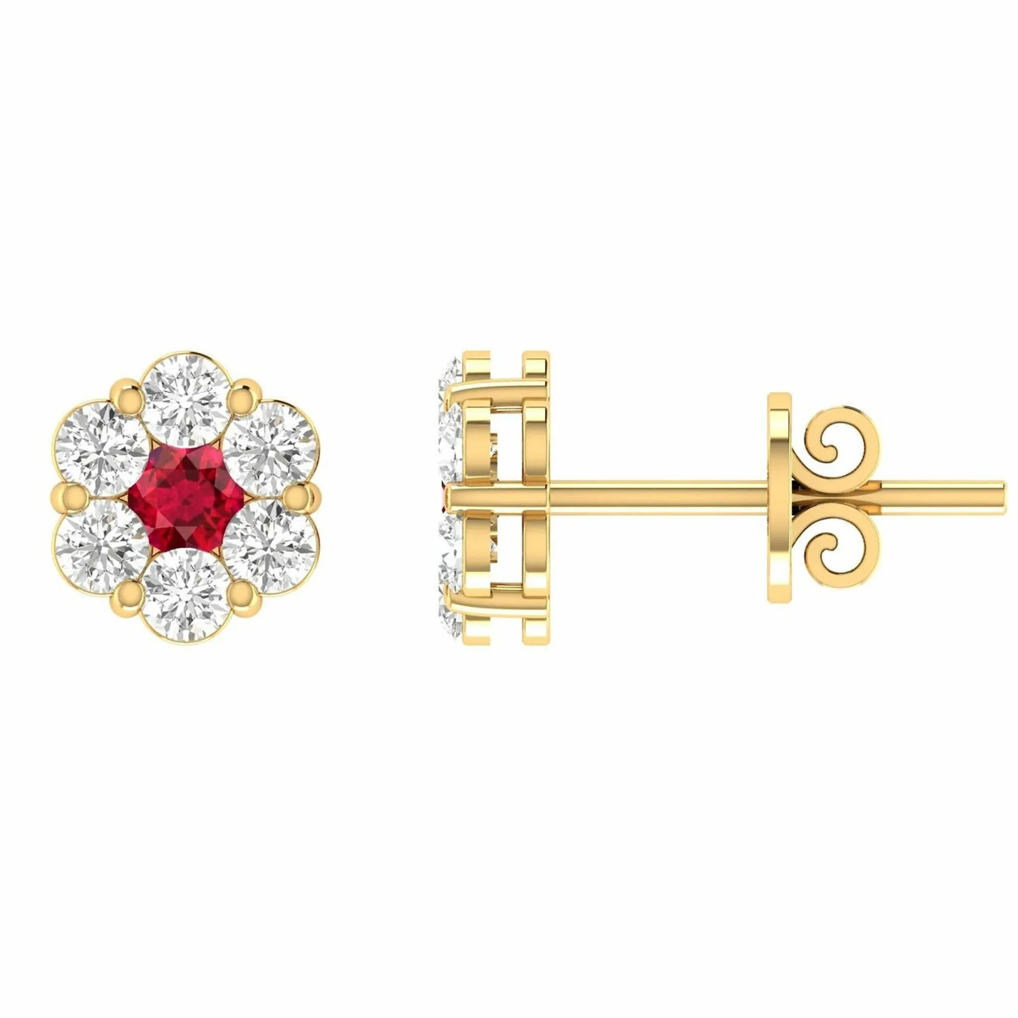 Ruby Diamond Earrings With 0.80ct Diamonds In 9K Yellow Gold