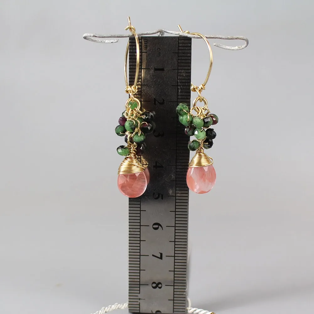 Ruby Zoisite Cherry Quartz Hoop Earrings