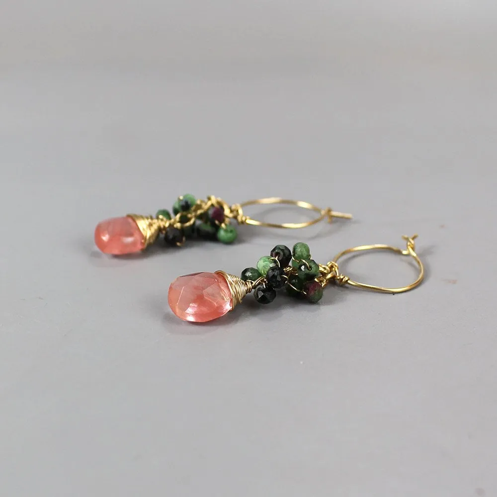 Ruby Zoisite Cherry Quartz Hoop Earrings