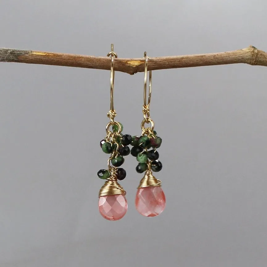 Ruby Zoisite Cherry Quartz Hoop Earrings