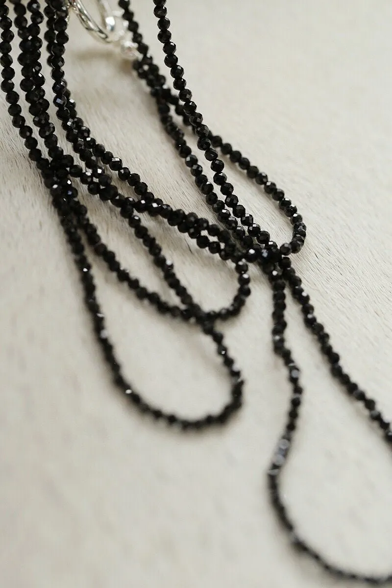 Shimmering Ultra-Long Black Spinel & Baroque Pearl Necklace