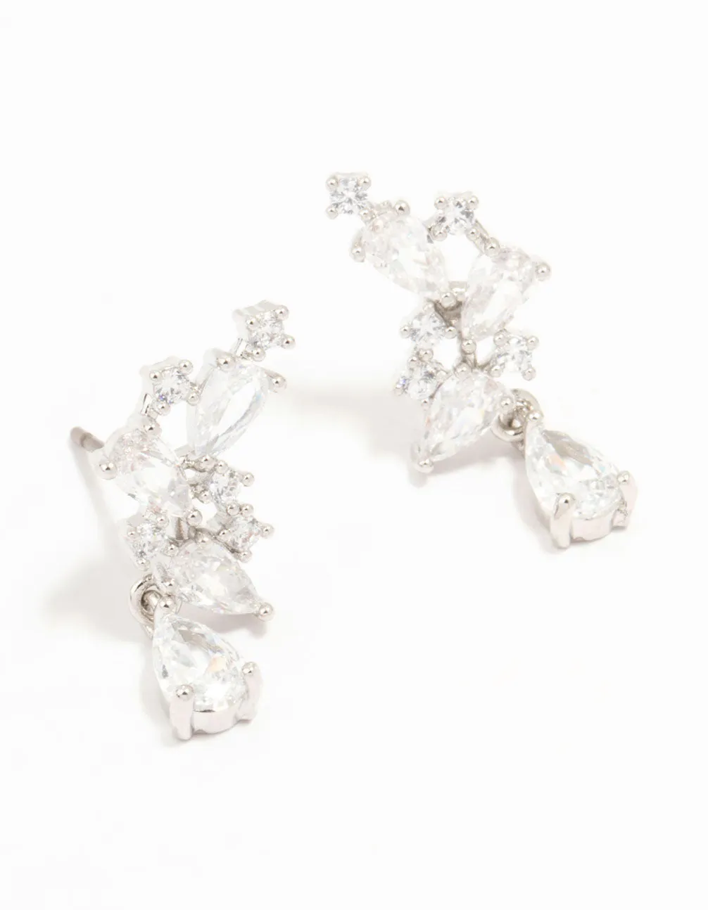 Silver Cubic Zirconia Drop Stud Earrings