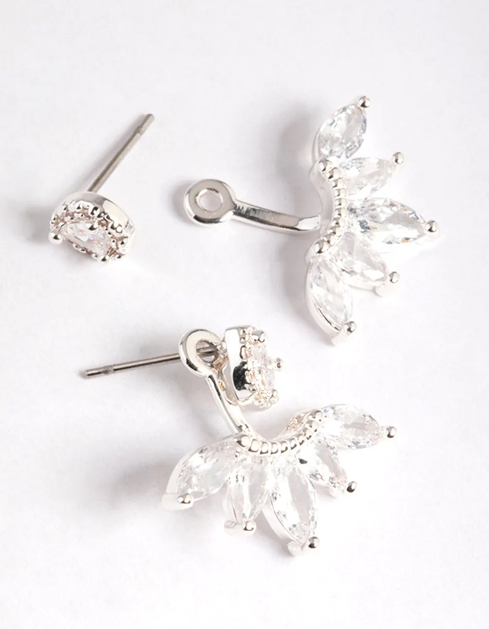 Silver Cubic Zirconia Marquise Jacket Earring