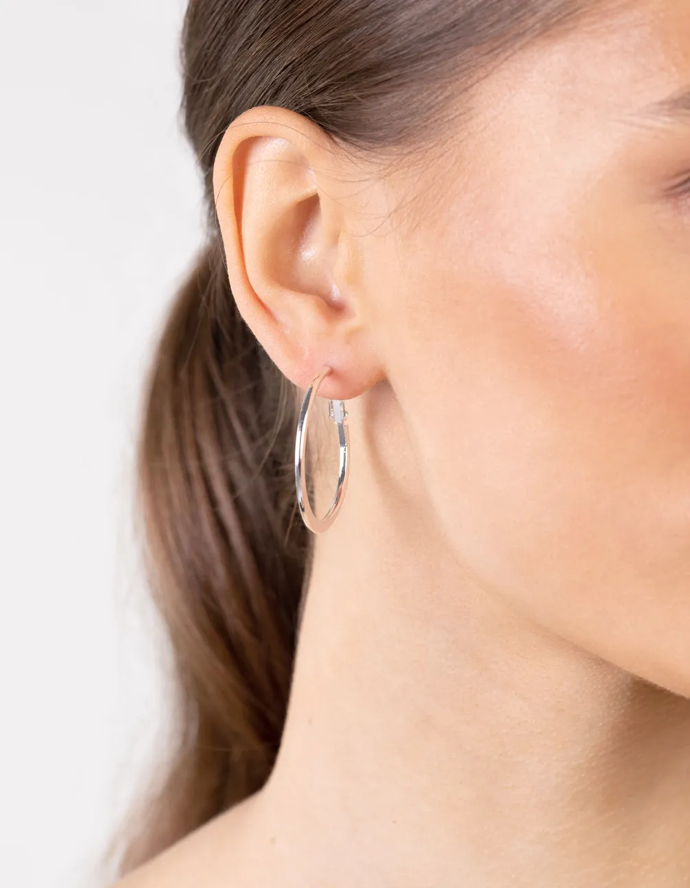 Silver Flat Edge Hoop Earrings