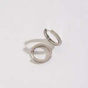 Silver Medium Pave Style Hoop Earrings