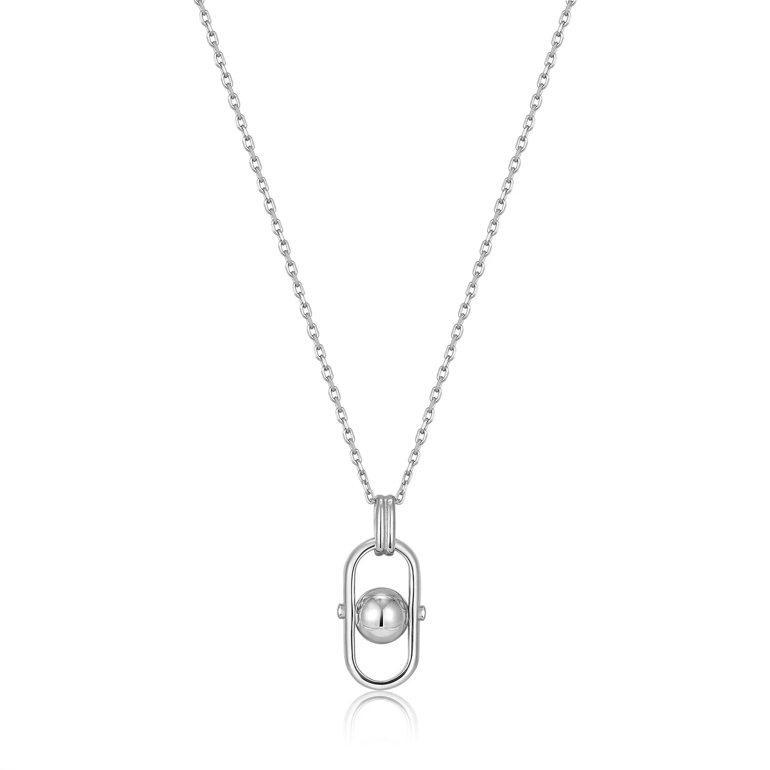 Silver Orb Link Drop Pendant Necklace