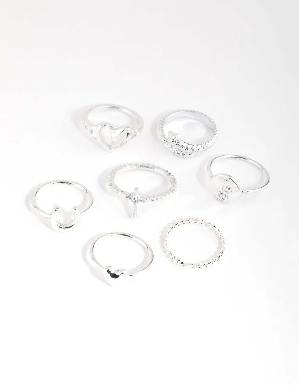 Silver Snake & Heart 7-Pack Rings