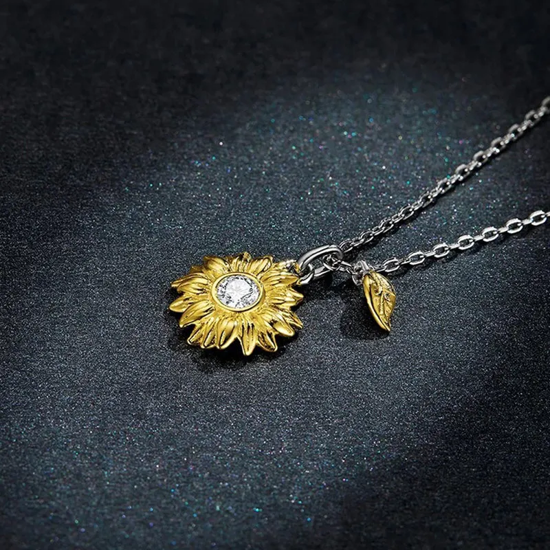 Silver Sunflower Necklace 925 Sterling Silver Gold Color Lucky Necklace Gift for Women Fashion Necklace Jewelry